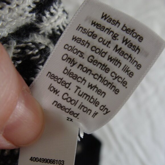 CROFT & BARROW Black & White Long Sleeve SQUISHY Belted CARDIGAN Sweater Sz 2X - Picture 5 of 6